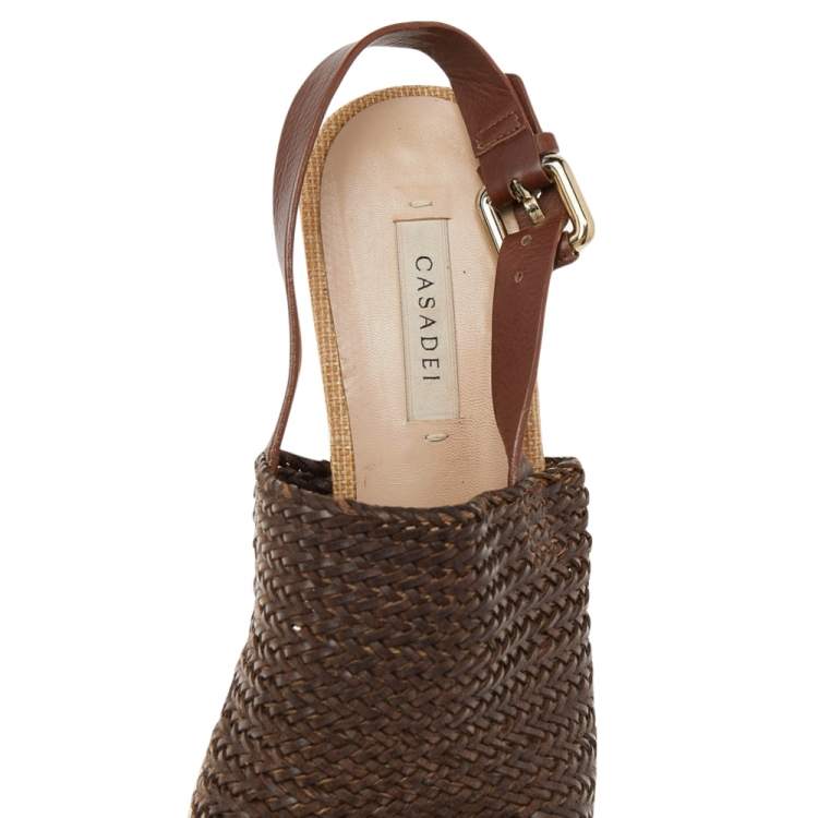 Pre Owned Casadei Brown Leather Ankle Strap Sandals Size 37.5