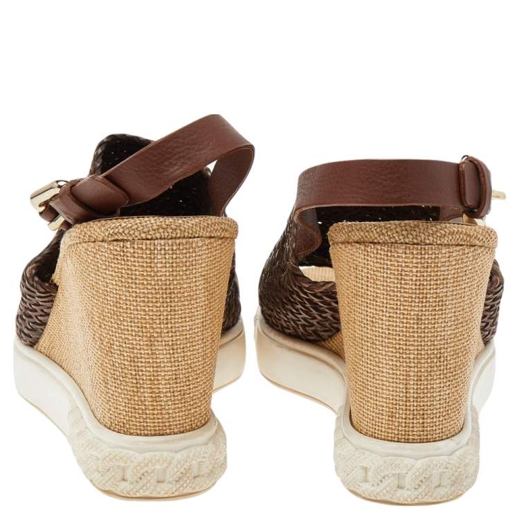 Pre Owned Casadei Brown Leather Ankle Strap Sandals Size 37.5