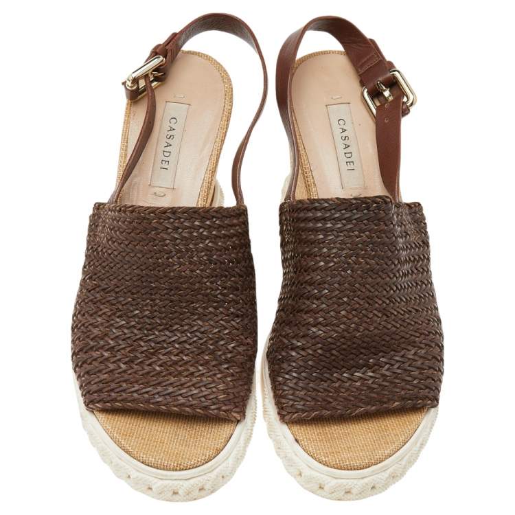 Pre Owned Casadei Brown Leather Ankle Strap Sandals Size 37.5