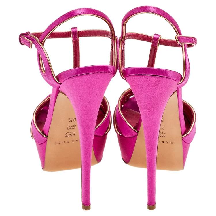 Pre Owned Casadei Pink Satin T Strap Open Toe Platform Sandals Size 38.5