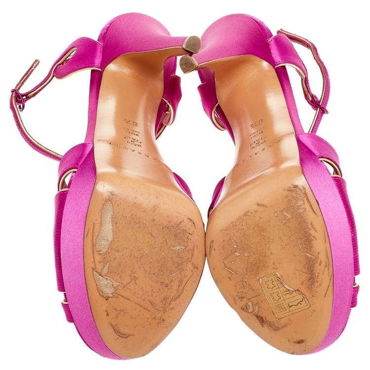 Pre Owned Casadei Pink Satin T Strap Open Toe Platform Sandals Size 38.5
