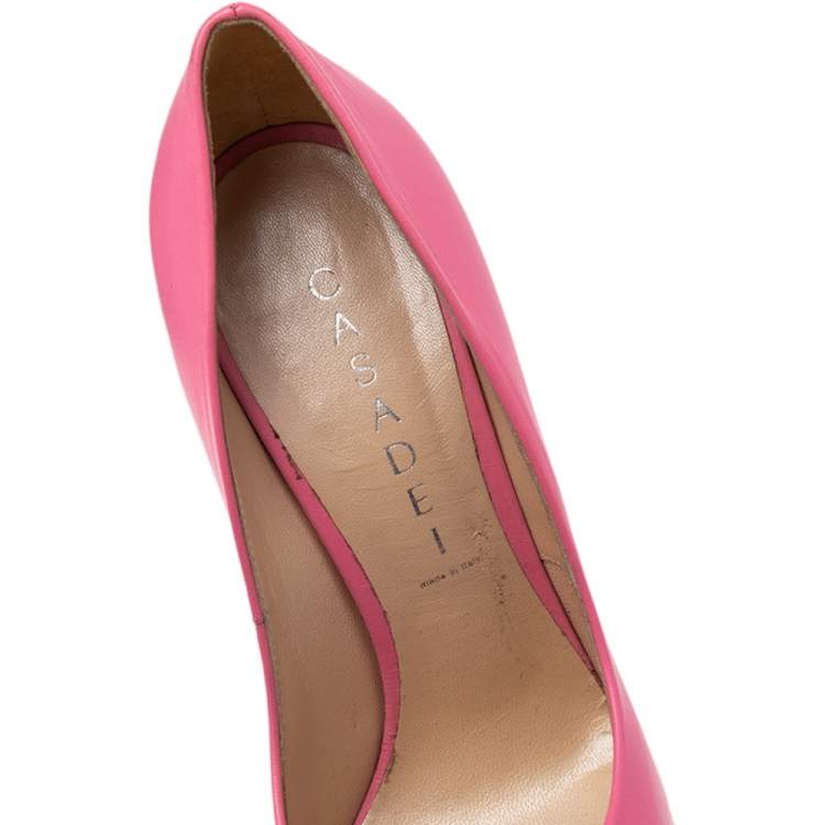 Pre Owned Casadei Neon Pink Leather Blade Heel Pumps Size 36.5