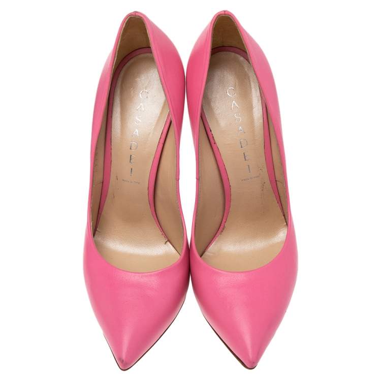 Pre Owned Casadei Neon Pink Leather Blade Heel Pumps Size 36.5