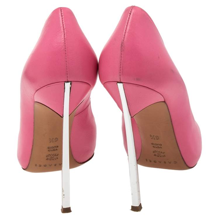 Pre Owned Casadei Neon Pink Leather Blade Heel Pumps Size 36.5