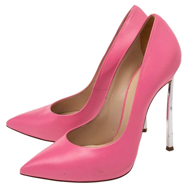 Pre Owned Casadei Neon Pink Leather Blade Heel Pumps Size 36.5