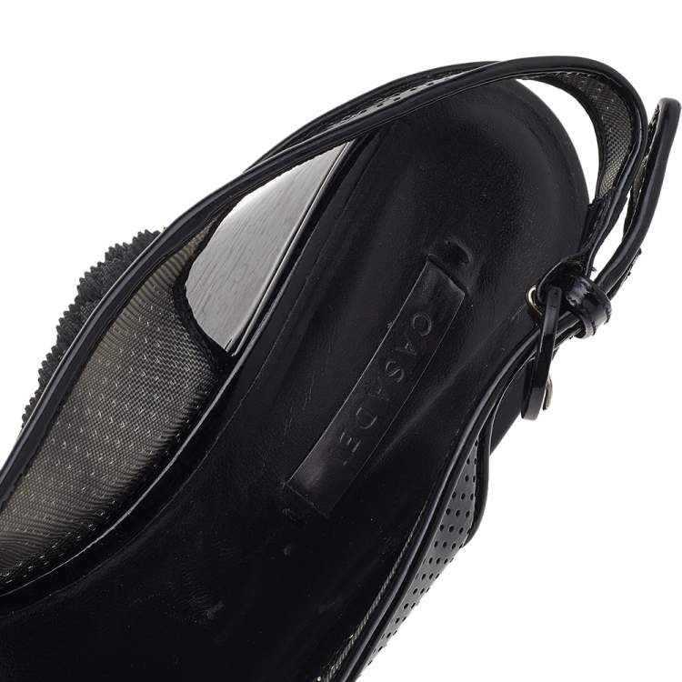 Pre Owned Casadei Black Patent Leather Wedge Ankle Strap Sandals Size 38