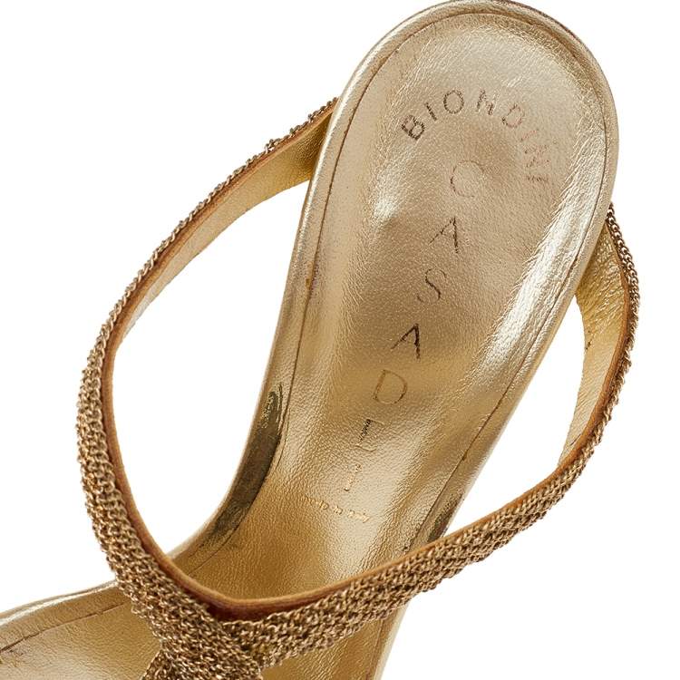 Pre Owned Casadei Gold Tone Metal Slide Sandals Size 36