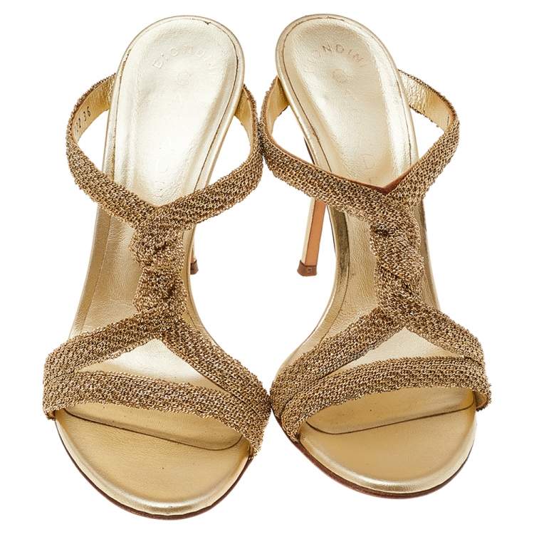 Pre Owned Casadei Gold Tone Metal Slide Sandals Size 36