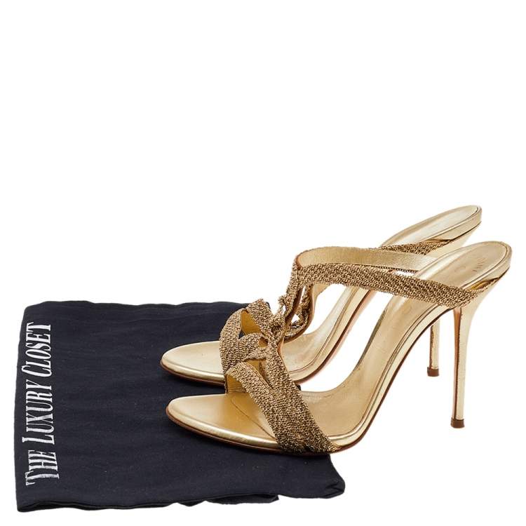 Pre Owned Casadei Gold Tone Metal Slide Sandals Size 36