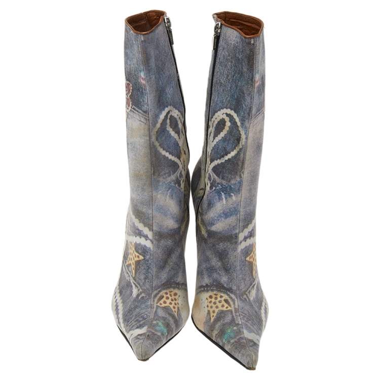 Pre Owned Casadei Multicolor Printed Fabric Ankle Length Boots Size 41