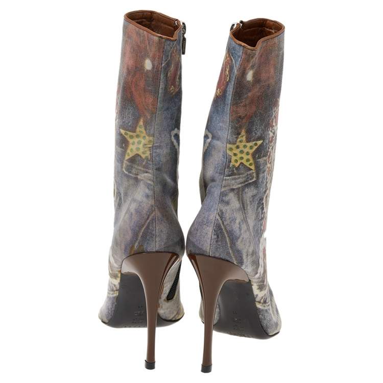 Pre Owned Casadei Multicolor Printed Fabric Ankle Length Boots Size 41