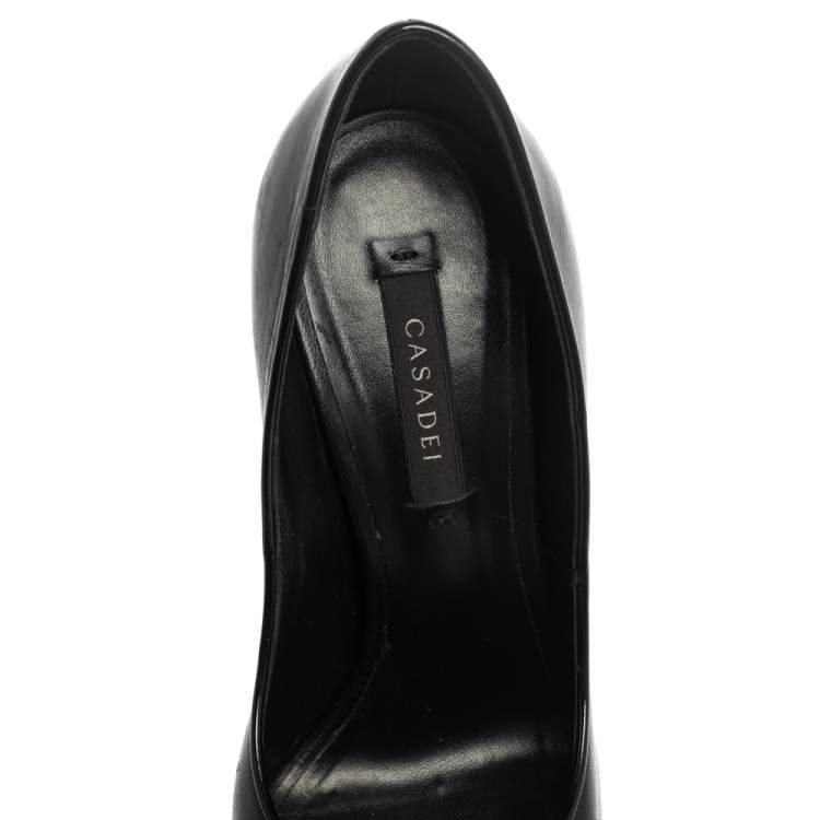 Pre Owned Casadei Black Leather  Peep Toe Platform Pumps Size 36