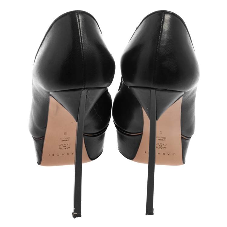 Pre Owned Casadei Black Leather  Peep Toe Platform Pumps Size 36