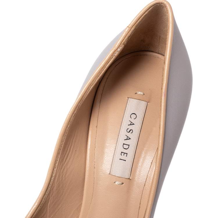مملوكة مسبقًا Casadei Beige-Cream Leather Peep Toe Platform Pumps Size 37