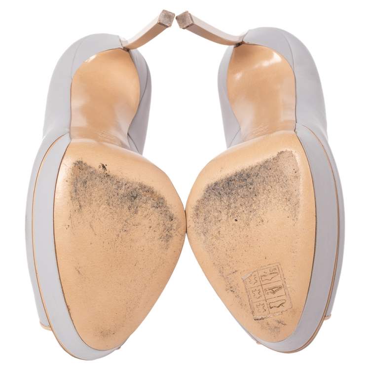 مملوكة م�سبقًا Casadei Beige-Cream Leather Peep Toe Platform Pumps Size 37