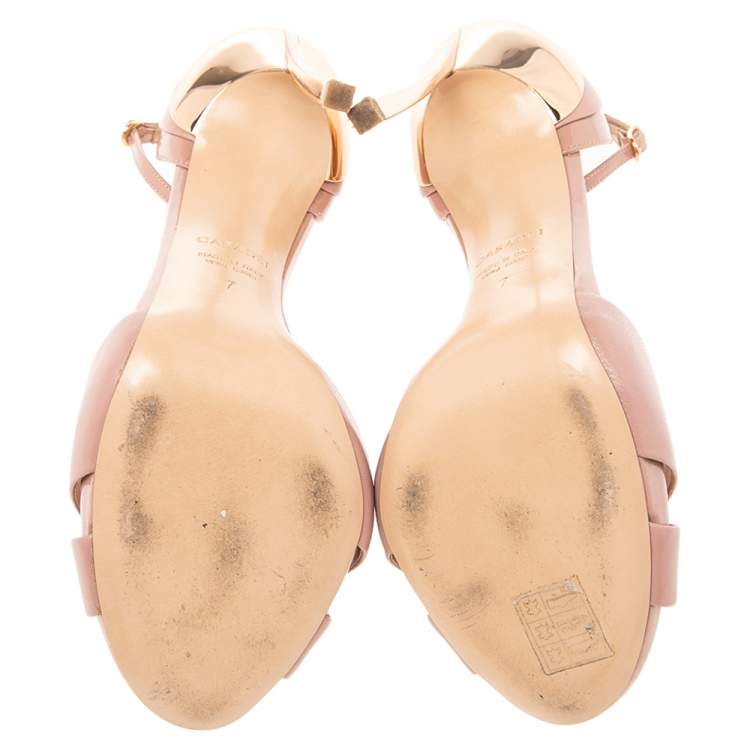 مملوكة مسبقًا Casadei Beige Leather Cross Ankle Strap  Platform Sandals Size 37
