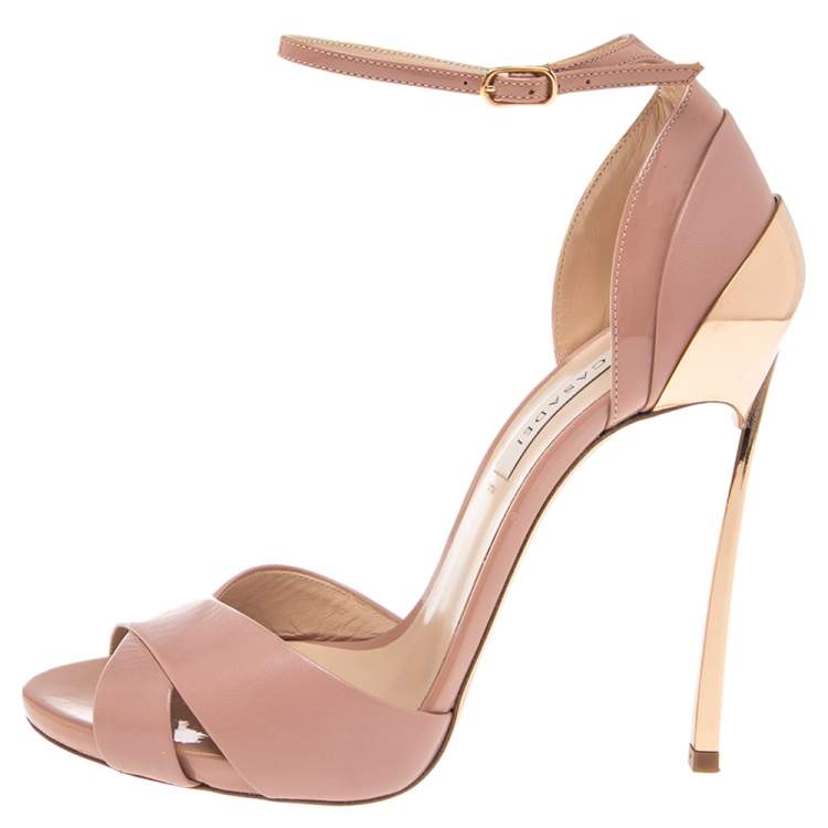 مملوكة مسبقًا Casadei Beige Leather Cross Ankle Strap  Platform Sandals Size 37