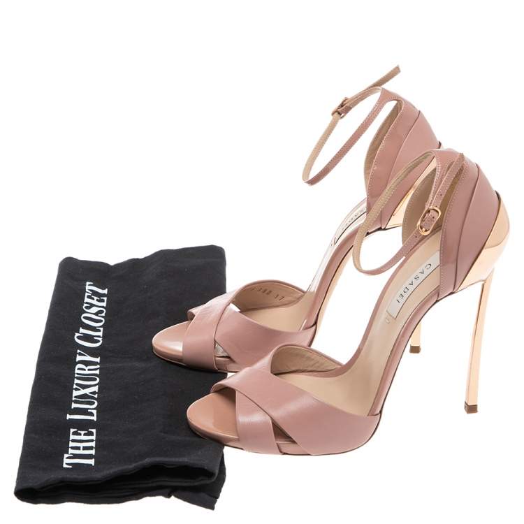 مملوكة مسبقًا Casadei Beige Leather Cross Ankle Strap  Platform Sandals Size 37