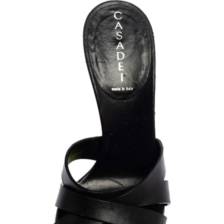 Pre Owned Casadei Black Leather Platform Sandals Size 37