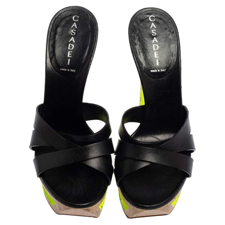 Pre Owned Casadei Black Leather Platform Sandals Size 37