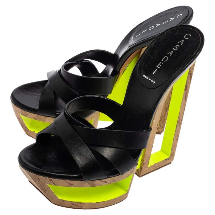 Pre Owned Casadei Black Leather Platform Sandals Size 37