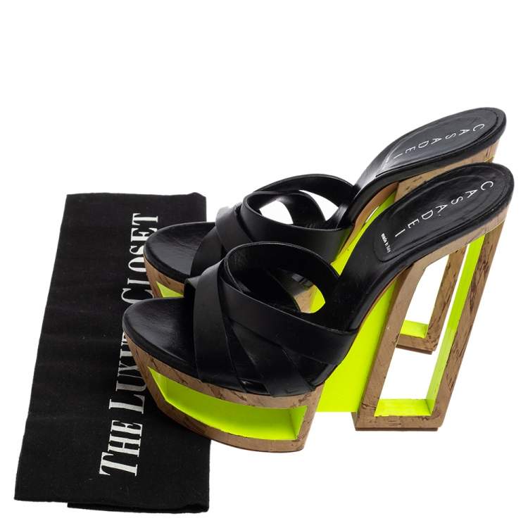 Pre Owned Casadei Black Leather Platform Sandals Size 37