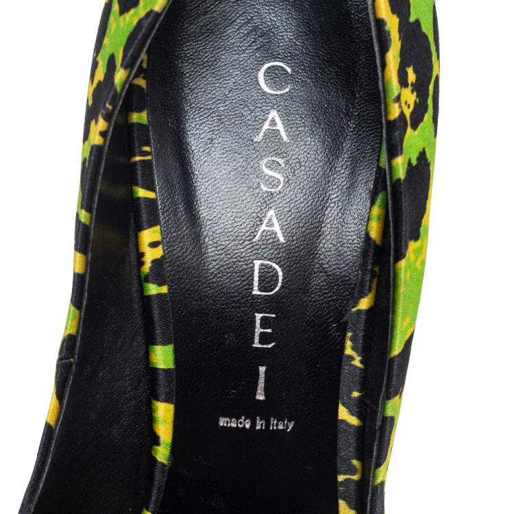Pre Owned Casadei Multicolor Satin And Patent Leather Cap Toe Platform Pumps Size 37.5