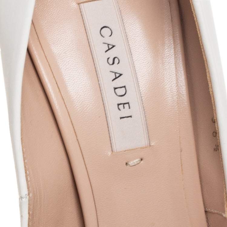 Pre Owned Casadei White Leather Blade Bow Pumps Size 36.5