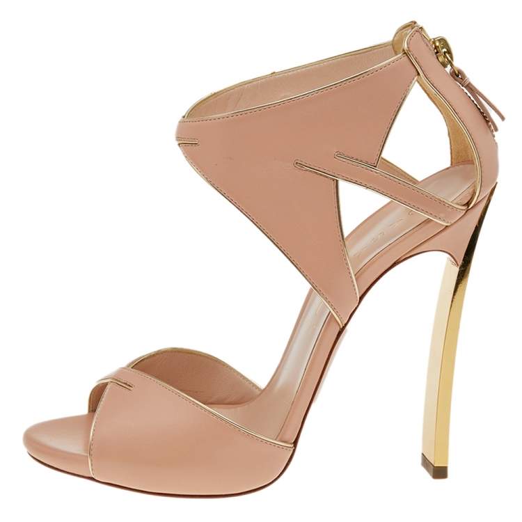 Pre Owned Casadei Beige/Gold Leather Sandals Size 38