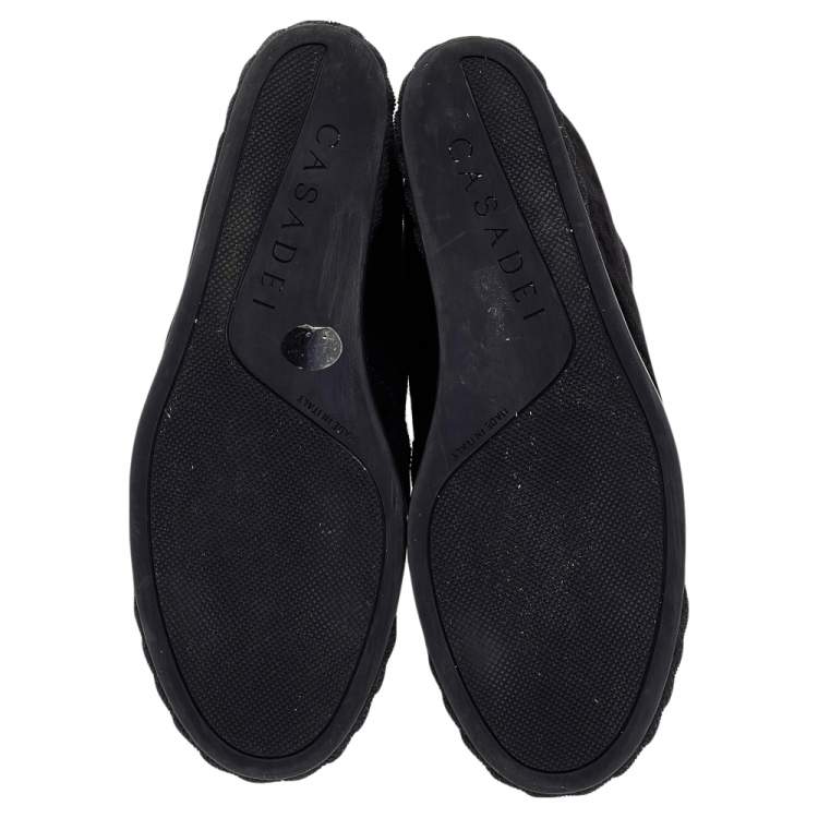 Pre Owned Casadei Black Suede Chain Detail Wedge High Top Sneakers Size 39