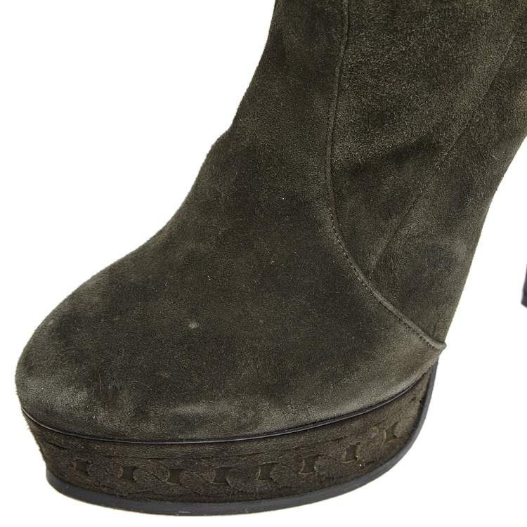 Pre Owned Casadei Dark Green Suede Over The Knee  Boots Size 38.5