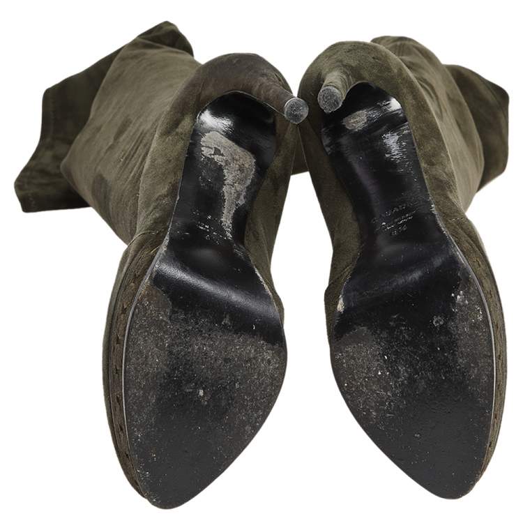 Pre Owned Casadei Dark Green Suede Over The Knee  Boots Size 38.5