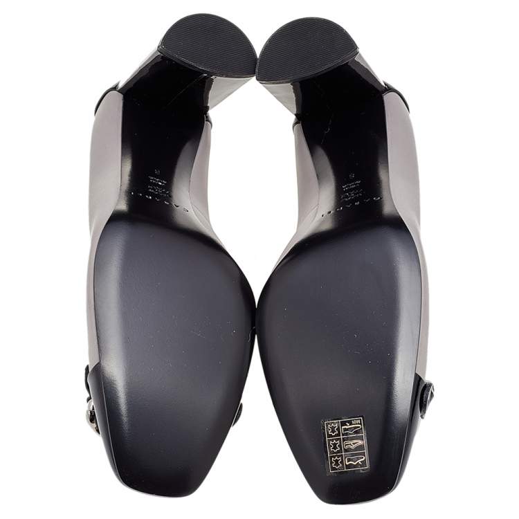 مملوكة مسبقًا Casadei Black/Grey Patent and Leather Square Toe Pumps Size 38