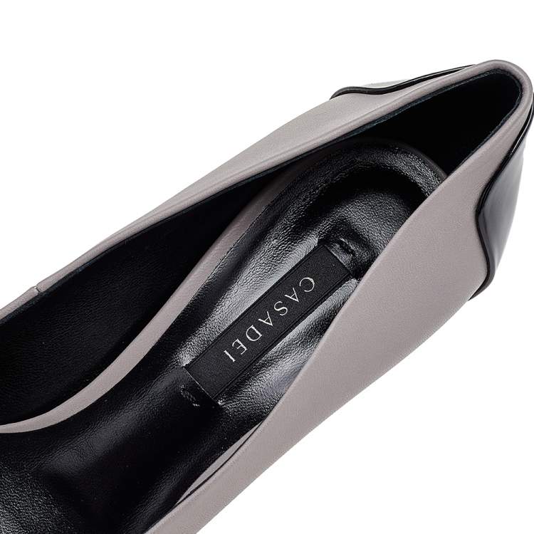 مملوكة مسبقًا Casadei Black/Grey Patent and Leather Square Toe Pumps Size 38