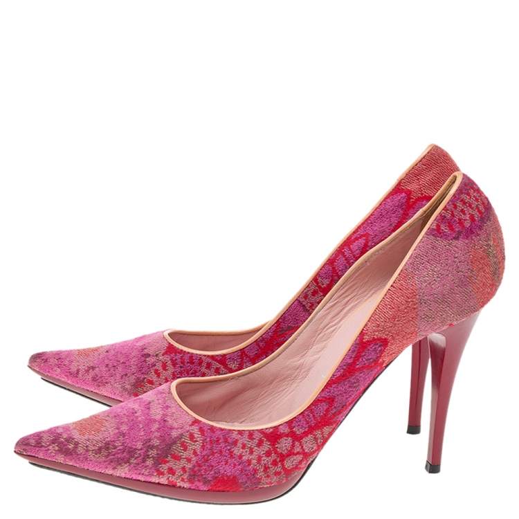 Pre Owned Casadei Multicolor Fabric And Leather Pointed Toe Pumps Size 36