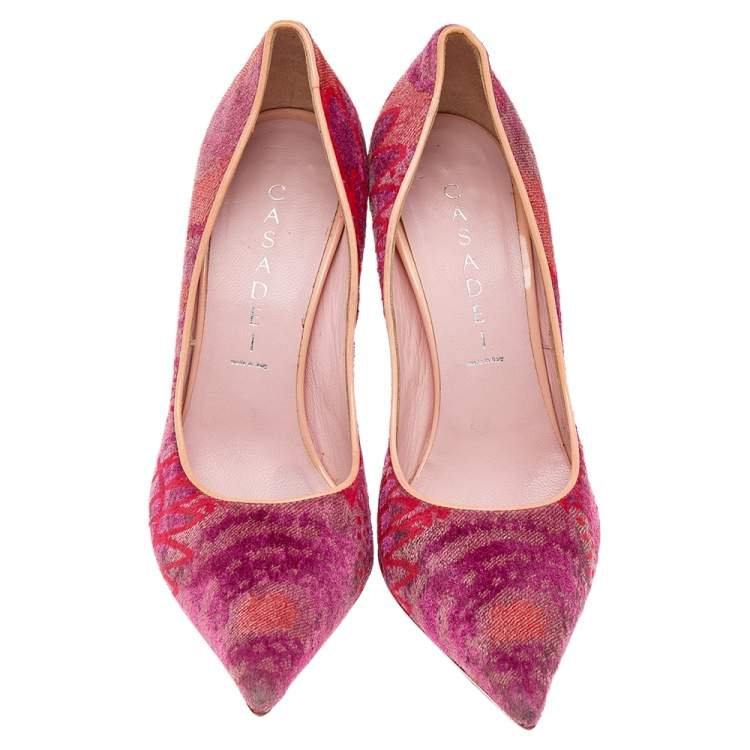 Pre Owned Casadei Multicolor Fabric And Leather Pointed Toe Pumps Size 36