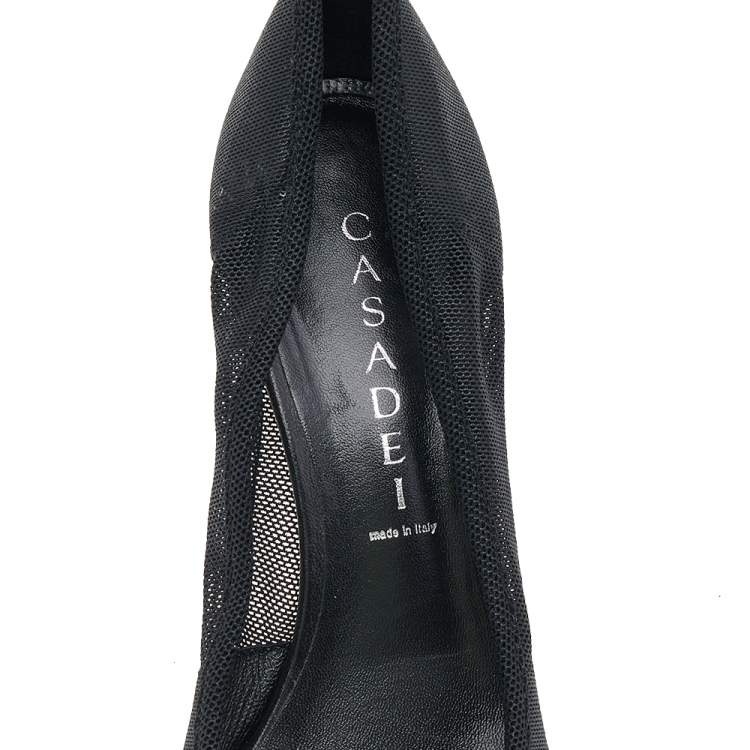 Pre Owned Casadei Black Mesh And Leather Buckle Detail Pumps Size 37