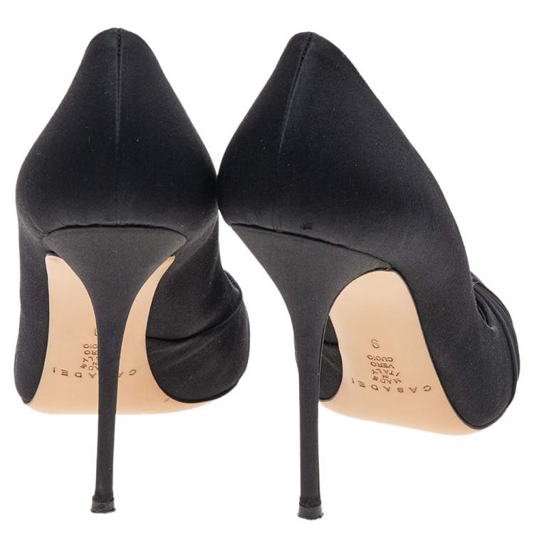 Pre Owned Casadei Black Satin Pointed Toe Pumps Size 39