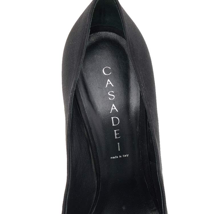 Pre Owned Casadei Black Satin Pointed Toe Pumps Size 39
