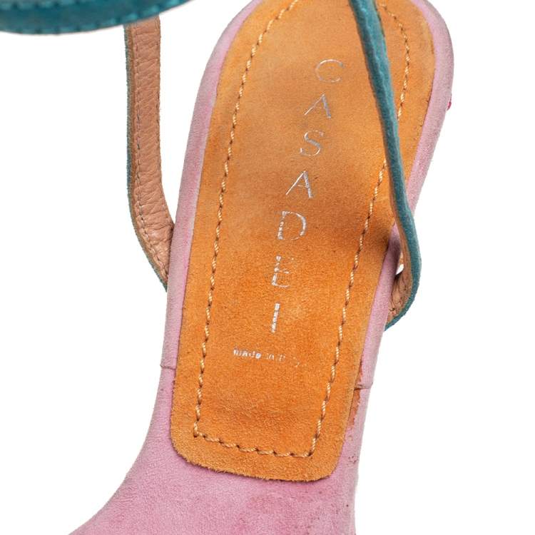 Pre Owned Casadei Multicolor Suede Bow Ankle-Strap Wedge Sandals Size 37 