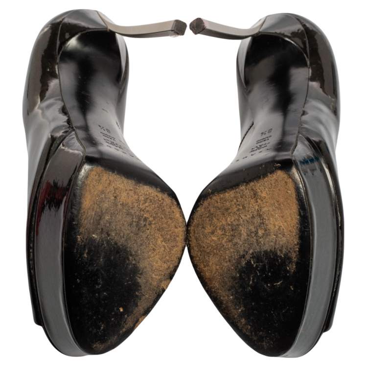Pre Owned Casadei Black Patent Leather  Peep Toe Platform Pumps Size 38.5