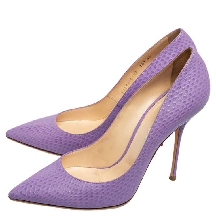 Pre Owned Casadei Purple Snakeskin Embossed Leather Pointed Toe Pumps Size 40