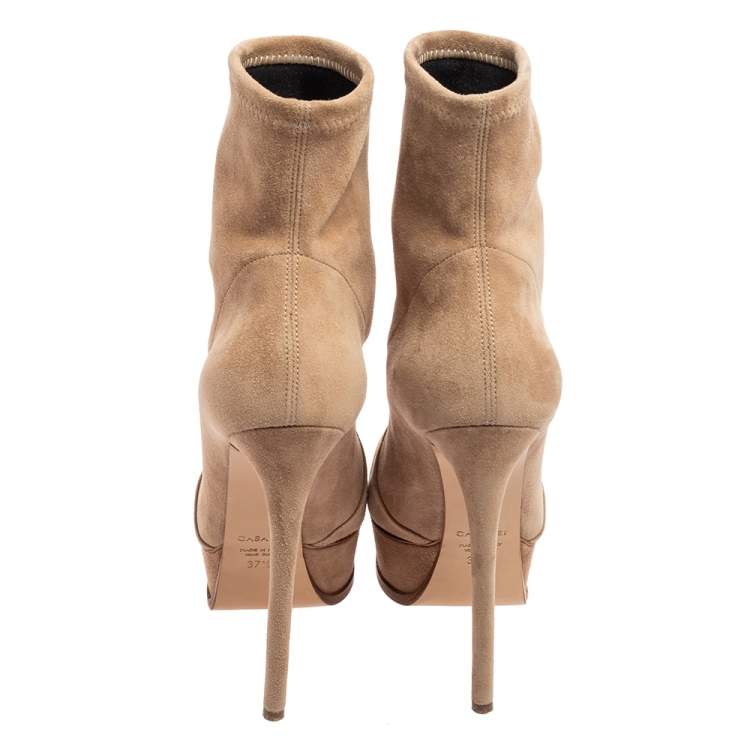 Pre Owned Casadei Beige Suede Platform Ankle Booties Size 37.5