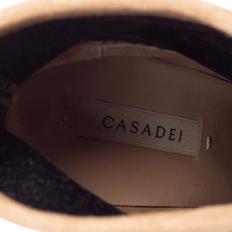 Pre Owned Casadei Beige Suede Platform Ankle Booties Size 37.5