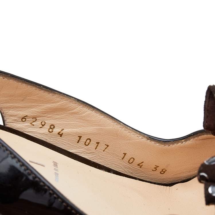 Pre Owned Casadei Brown Patent Leather Bow Slingback Sandals Size 38