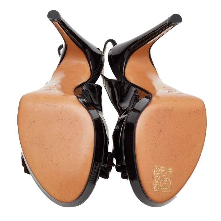 Pre Owned Casadei Brown Patent Leather Bow Slingback Sandals Size 38