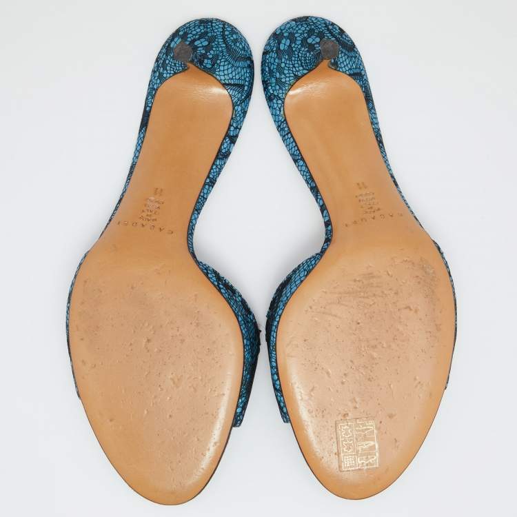 Pre Owned Casadei Blue Lace Open Toe Slide Sandals Size 41