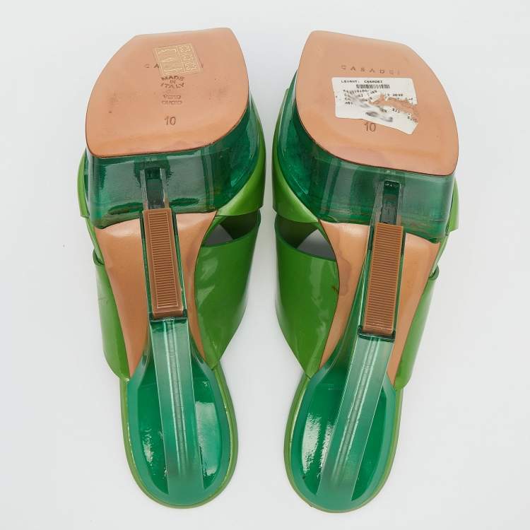 مملوكة مسبقًا Casadei Green Leather Crisscross Platform Sandals Size 40