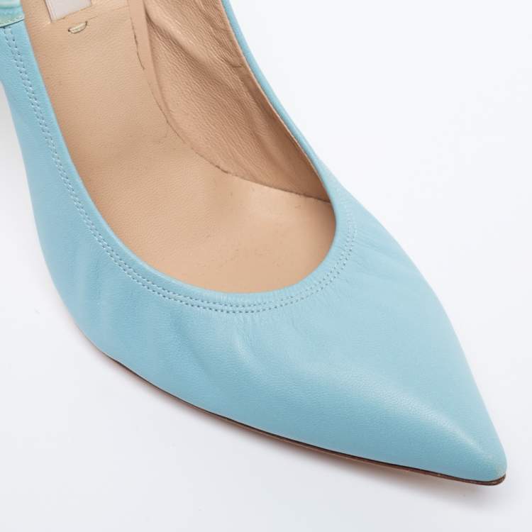 Pre Owned Casadei Blue Croc Embossed Patent And Leather Pointed Toe Pumps Size 39