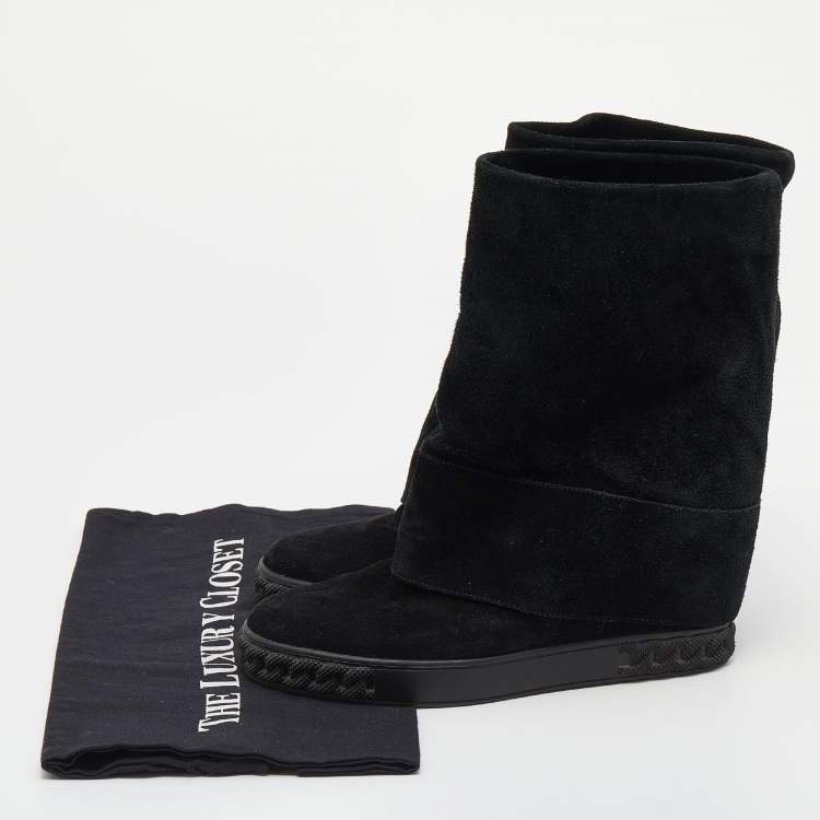 Pre Owned Casadei Black Suede Renna Gotham Wedge Ankle Boots Size 37.5